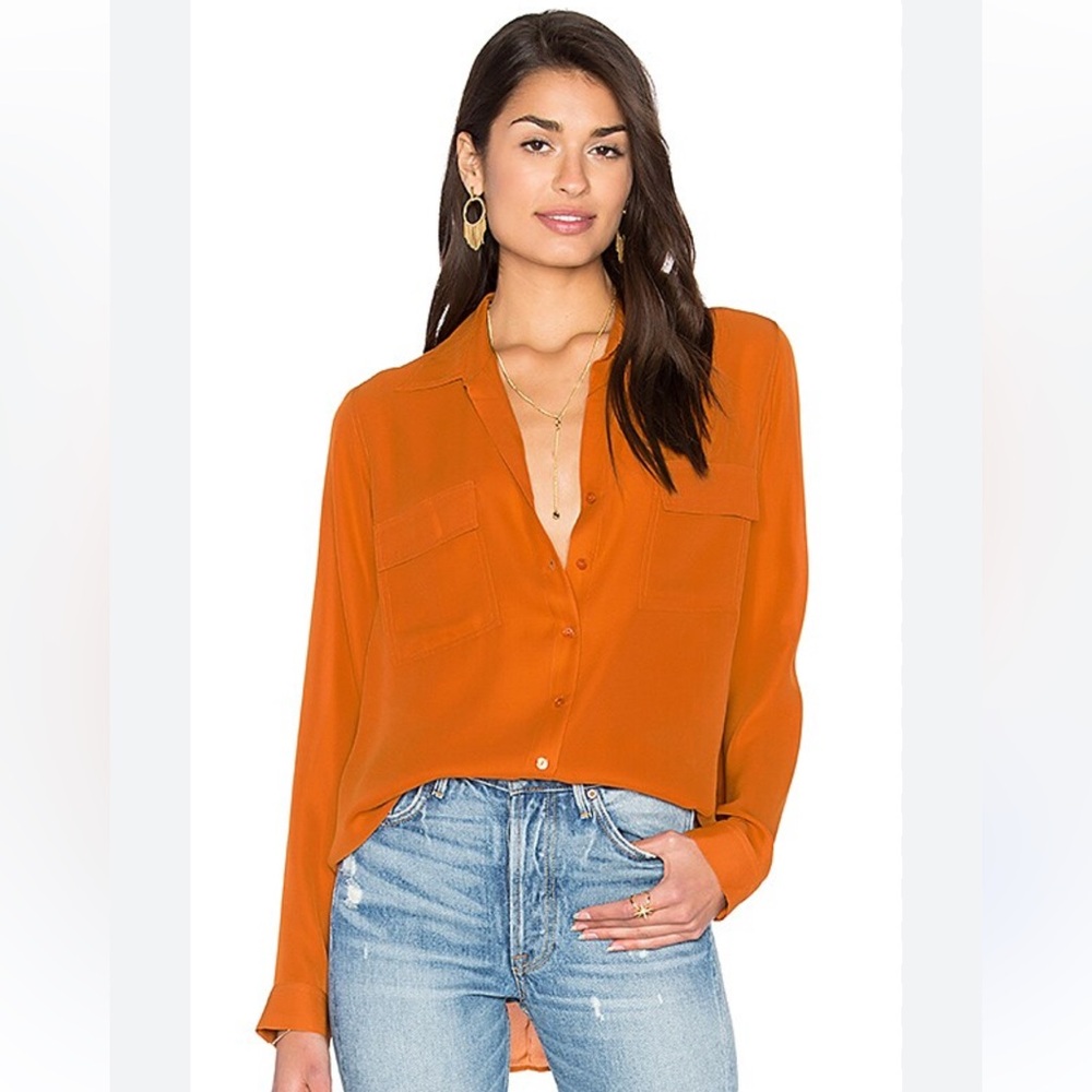 Express Orange Long Sleeve Button Down Shirt